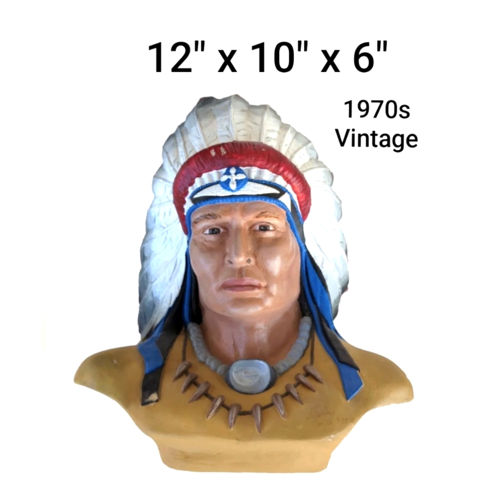Indian Native American Chief Bust Statue Vintage Provincial Mold Life-size